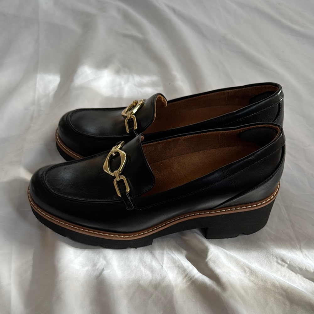 Naturalizer Black Loafers with Gold Accent